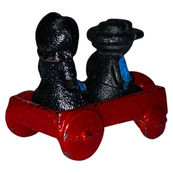 Vintage Cast Iron Blue Amish Boy Girl Red Wagon 1997 John Wright Figurines  A926 - Picture 3 of 10